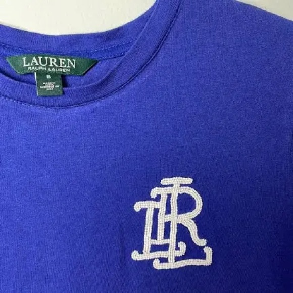 Lauren Ralph Lauren Beaded Logo T-Shirt blue white Women’s Plus Size XXL - Picture 4 of 6